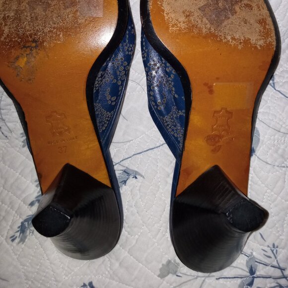 Gianni Ferrante Vero Cuoio Blue Leather Mules ~37~ - Picture 8 of 10